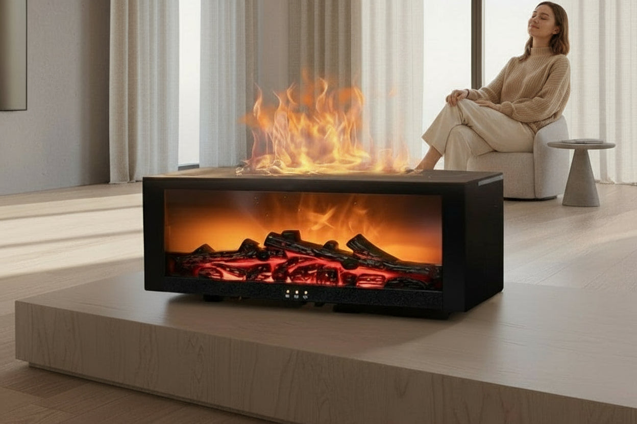 Fireplace Flame Aroma Diffuser, 9.47Oz Cool Mist Humidifier with USB, Remote, Timer, 7 LED Colors, Essential Oils, Perfect Gift